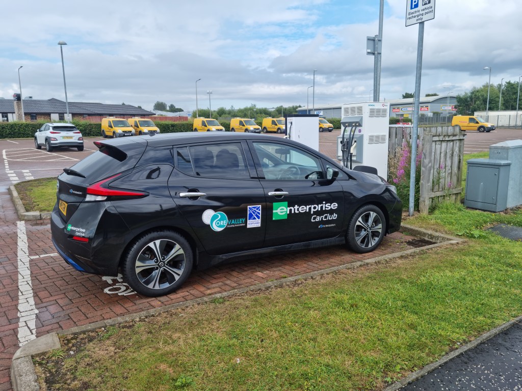 Nissan Leaf charging at a charger in Glenrothes